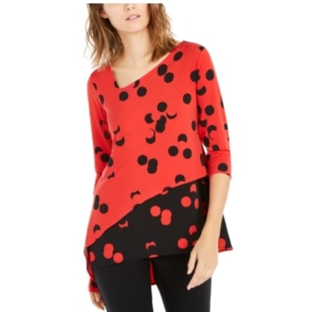 Alfani Printed Asymmetric 3/4-Sleeve Top